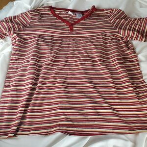 Bobbie Brooks Womens Shirt Size 18/20 28"L 24" P2P Striped Laced V Short Sleeve